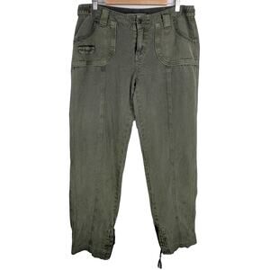 Anthro Marrakech Army Green Utility Jogger Pants Relaxed Ankle Linen Womens 28